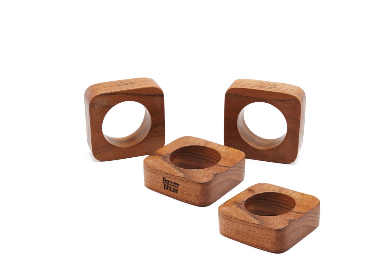 Ronds de serviette en racine de teck - Ensemble de 4 - BASU608-SET4 - Bazar Bizar