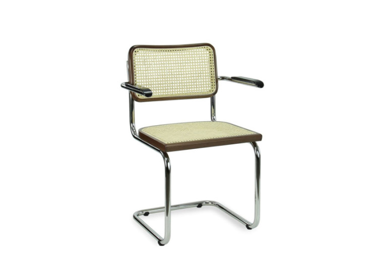 Chaise de Salle à Manger WORKLIVING - Rotin Design Noyer / Chrome avec Accoudoirs - 3006812 - Workliving
