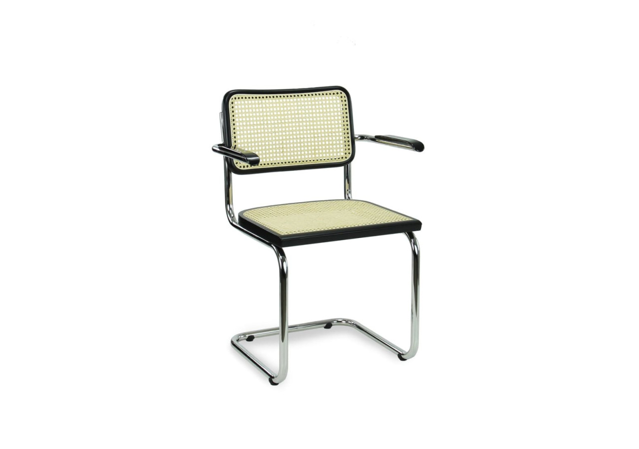 Chaise de Salle à Manger WORKLIVING - Rotin Design Noir / Chrome avec Accoudoirs - 3006667 - Workliving