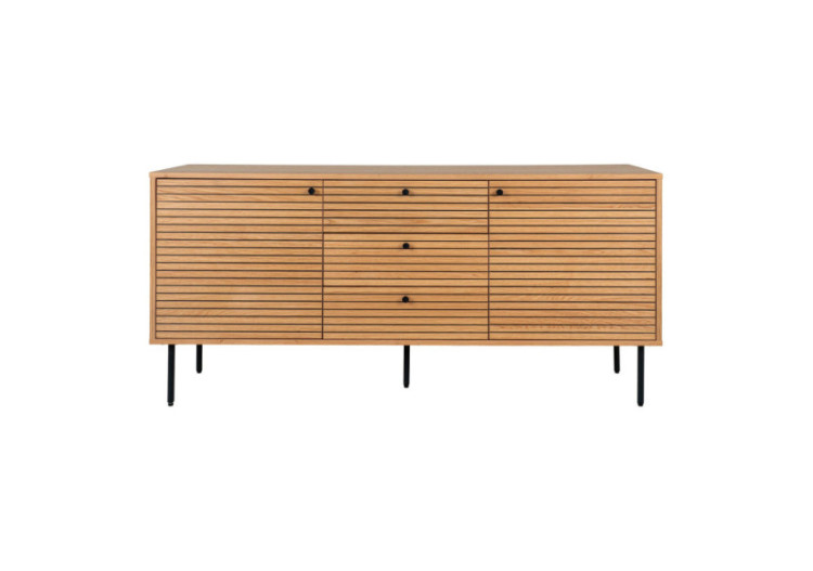 Buffet KYOTO - Placage chêne, pieds en métal noir, 3 tiroirs et 2 portes, 150x40x74 cm - 3101000 - House Nordic