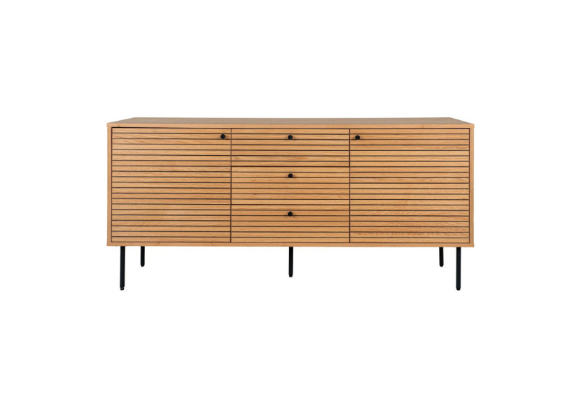 Buffet KYOTO - Placage chêne, pieds en métal noir, 3 tiroirs et 2 portes, 150x40x74 cm - 3101000 - House Nordic