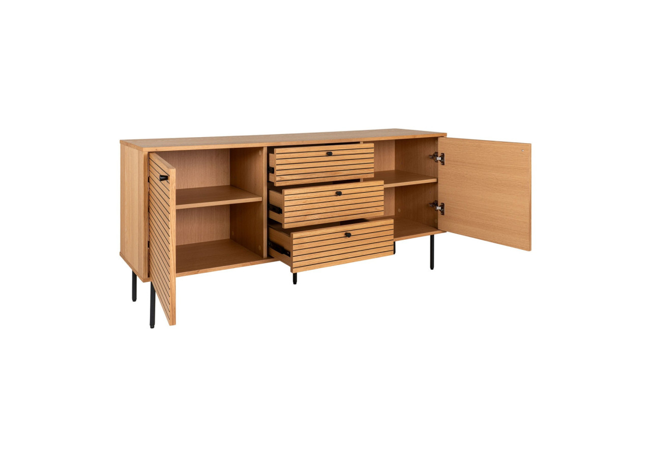 Buffet KYOTO - Placage chêne, pieds en métal noir, 3 tiroirs et 2 portes, 150x40x74 cm - 3101000 - House Nordic