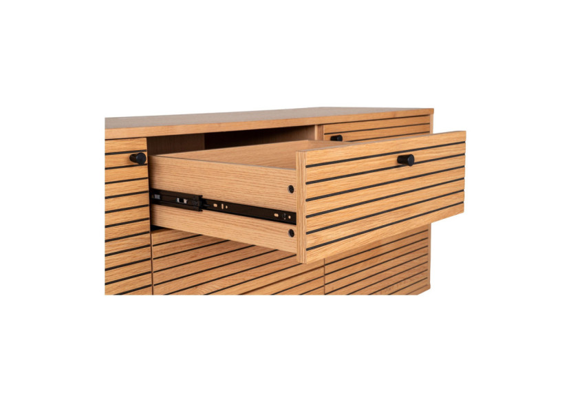 Buffet KYOTO - Placage chêne, pieds en métal noir, 3 tiroirs et 2 portes, 150x40x74 cm - 3101000 - House Nordic