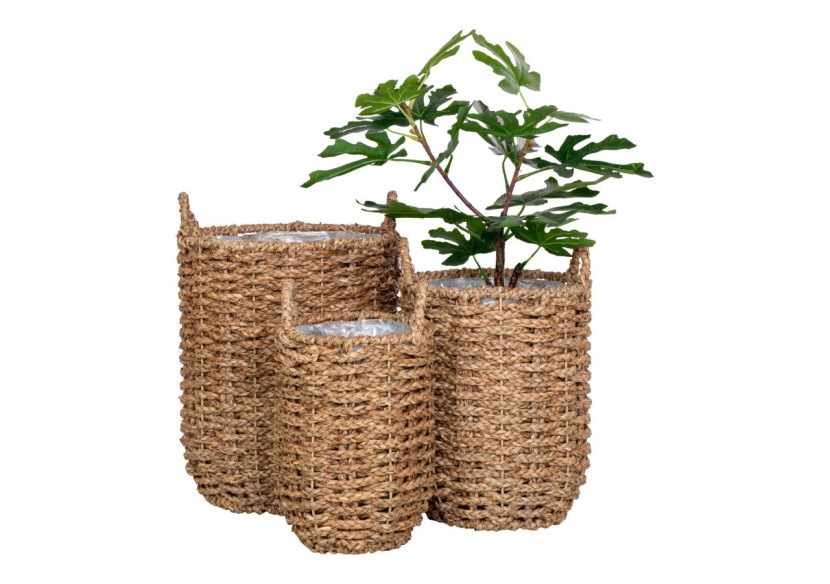 Hue Planter - Jardinières en herbe de mer, rondes, naturelles, lot de 3 - 4401013 - House Nordic