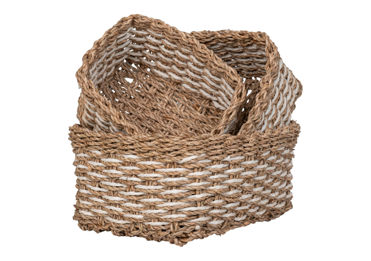 Panier Pala - Seagrass/papier naturel/blanc, set de 3 (12x17x10 cm, 15x21x11 cm, 17x25x12 cm) - 4401543 - House Nordic