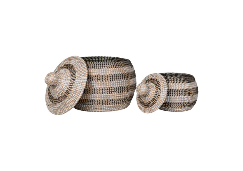 Panier Ipoh - Seagrass naturel/blanc/noir, set de 2 (26x24 cm et 40x37 cm) - 4401550 - House Nordic