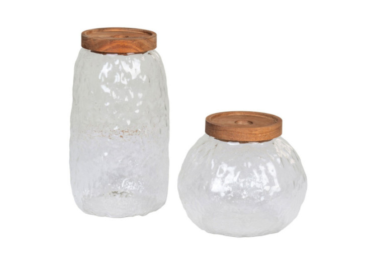 Pot de Rangement Taipei - Verre et acacia, ensemble de 2 - 4700010 - House Nordic