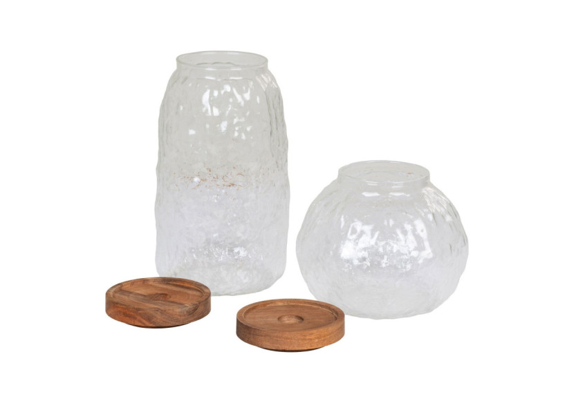 Pot de Rangement Taipei - Verre et acacia, ensemble de 2 - 4700010 - House Nordic