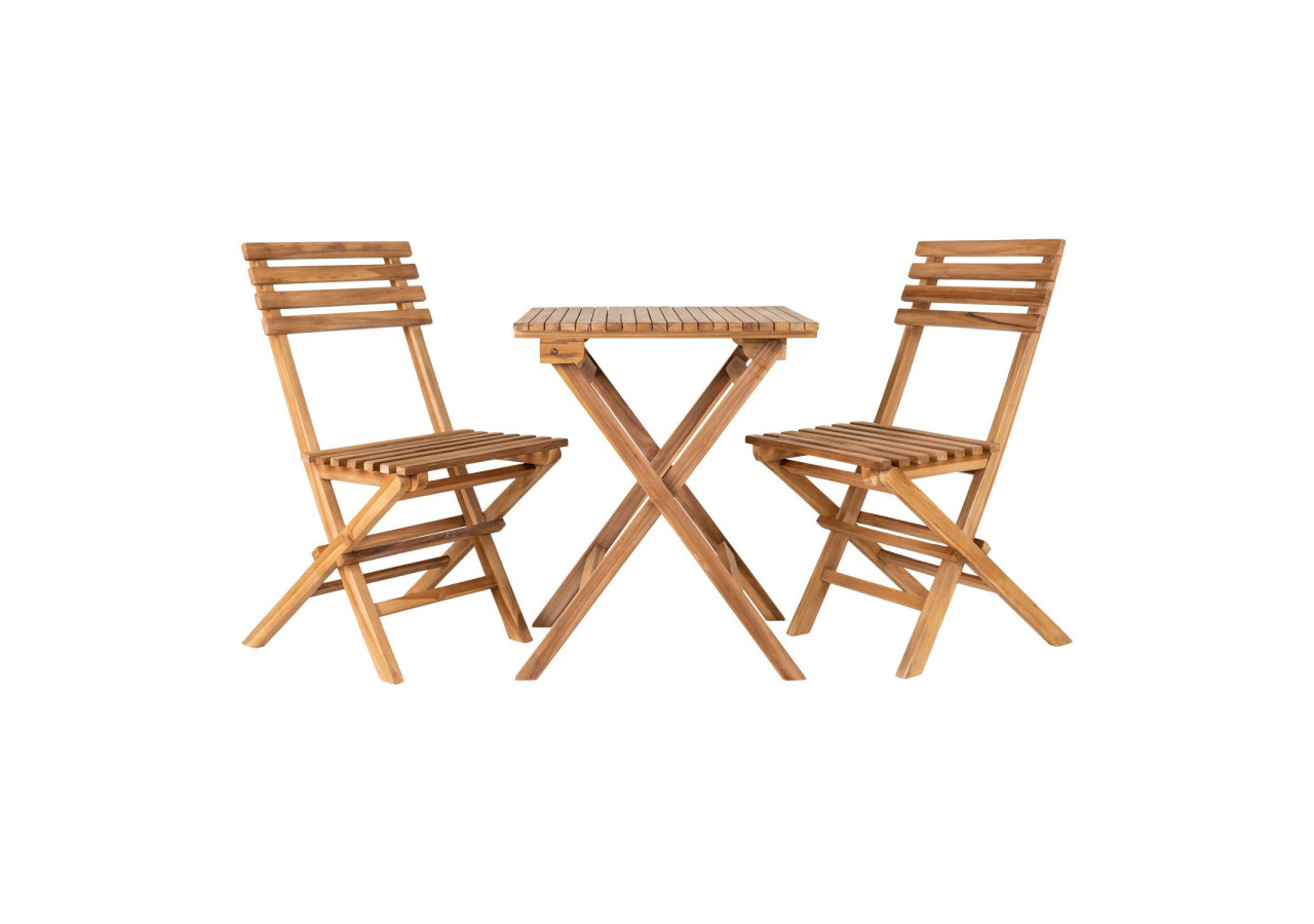 Ensemble Café Cuenca - Ensemble café, 2 chaises et 1 table, teck, naturel - 7001142 - House Nordic