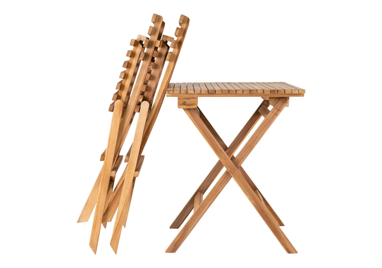 Ensemble Café Cuenca - Ensemble café, 2 chaises et 1 table, teck, naturel - 7001142 - House Nordic