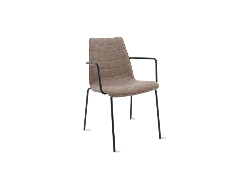 Chaise Workliving Verona - Accoudoirs, Wolvilt Fenice 511 brun clair, cadre noir - 107950C - Workliving