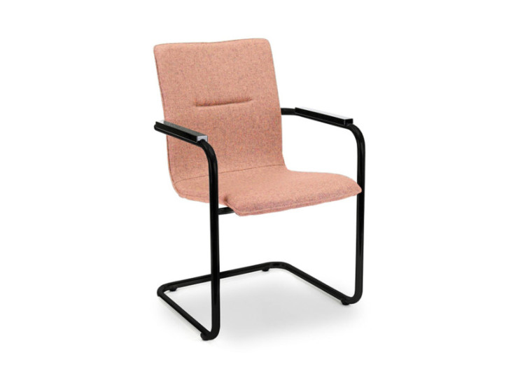 Chaise de réunion Workliving X6 - Cadre en acier noir - Tissu doux Fenice 152 rose clair - 107931C - Workliving