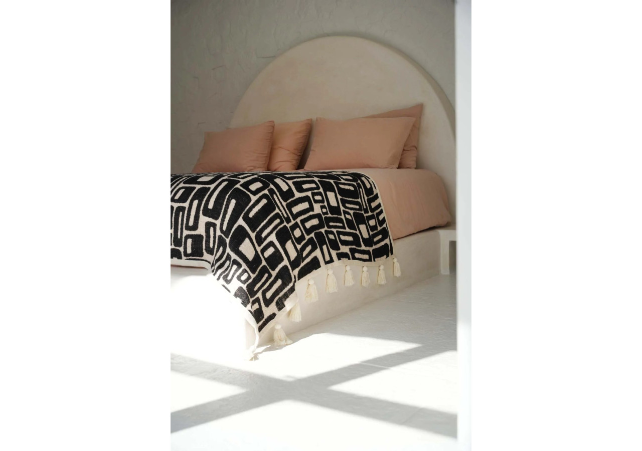 Plaid Aztec - Design noir naturel audacieux - BARI015NB - Bazar Bizar