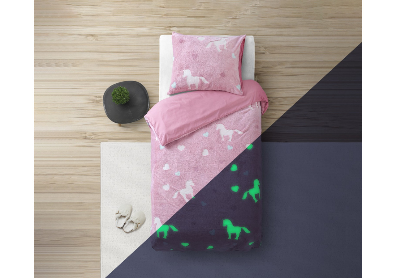 Housse de couette licorne phosphorescente Rose 135 x 200 - 17015864 - Sleeptime