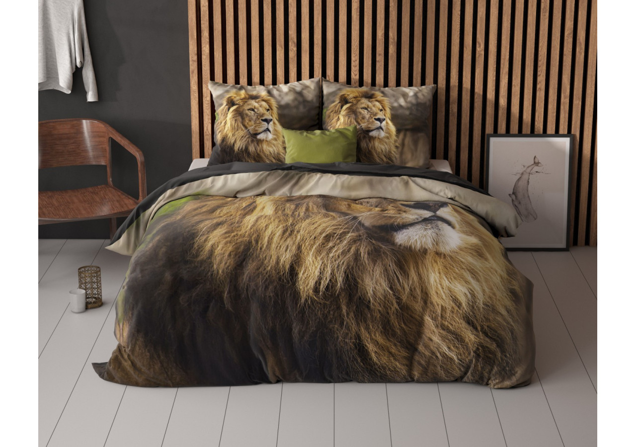 Housse de couette Lion Mind Taupe - 140 x 200/220 cm en coton - 14019716 - Sleeptime