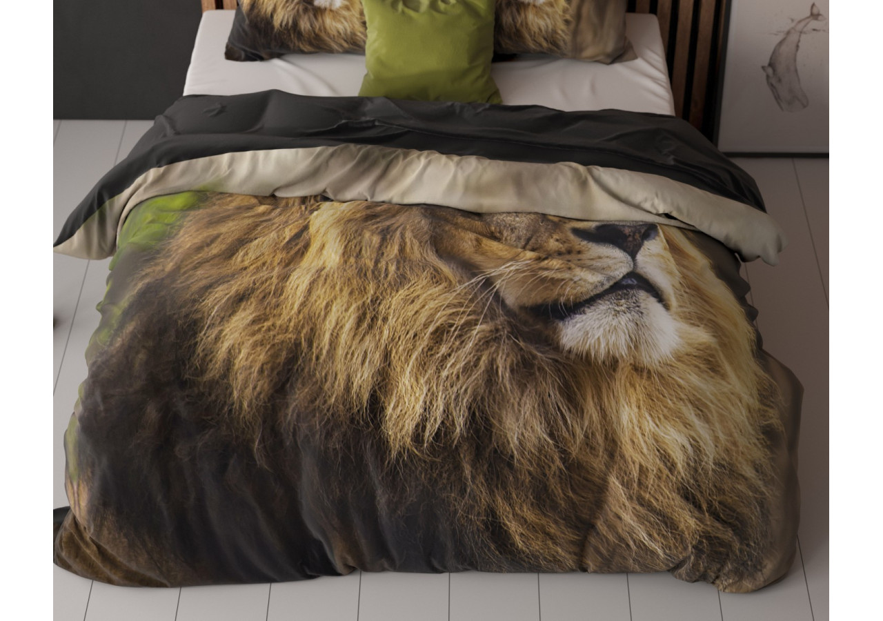 Housse de Couette Lion Mind Taupe - 100% Coton, Anti-allergique, 240 x 200/220 cm - 14019718 - Sleeptime
