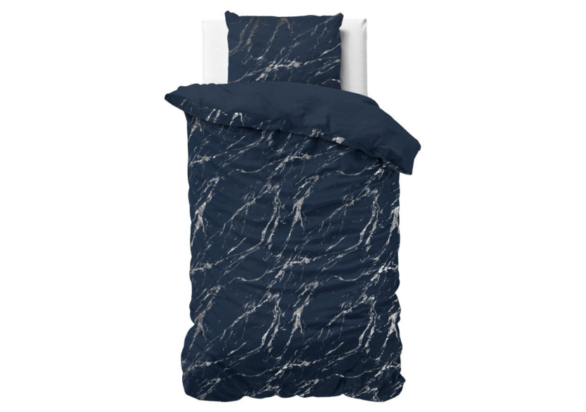 Housse de couette Marbre Indigo - Élégance et confort en micropercal 140 x 220cm - 17016206 - Sleeptime