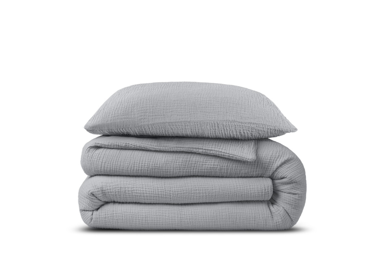 Housse de Couette Mousseline Grise - 140 x 220 cm en Coton - 17017070 - Dreamhouse