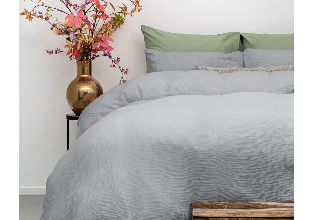 Housse de Couette Mousseline Grise - 140 x 220 cm en Coton - 17017070 - Dreamhouse
