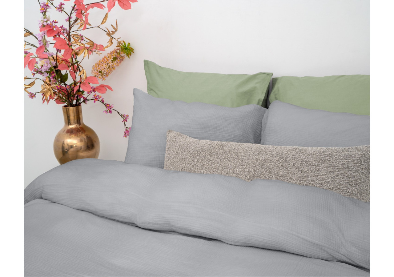 Housse de Couette Mousseline Grise - 200 x 220 cm en Coton - 17017071 - Dreamhouse