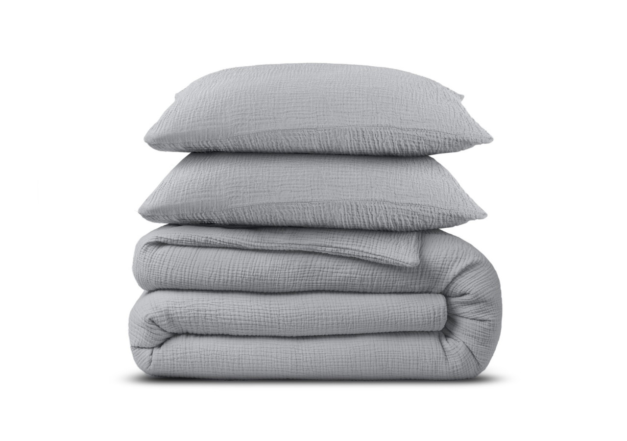 Housse de Couette Mousseline Grise - 240 x 220 cm en Coton - 17017072 - Dreamhouse