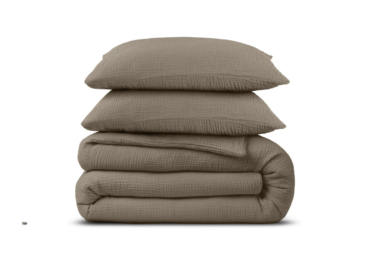 Housse de Couette Mousseline Taupe - Dimensions 240 x 220 cm - 17017057 - Dreamhouse