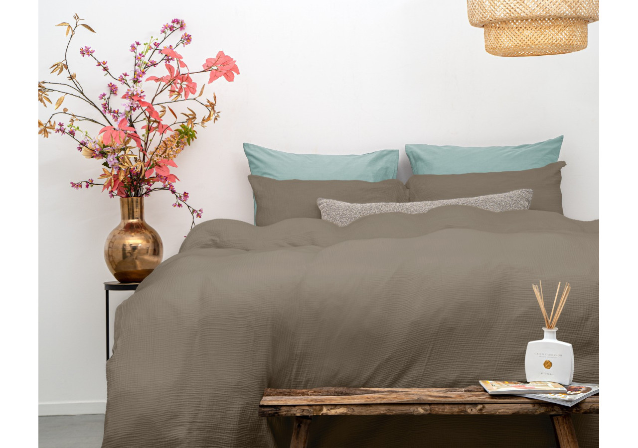 Housse de Couette Mousseline Taupe - Dimensions 240 x 220 cm - 17017057 - Dreamhouse