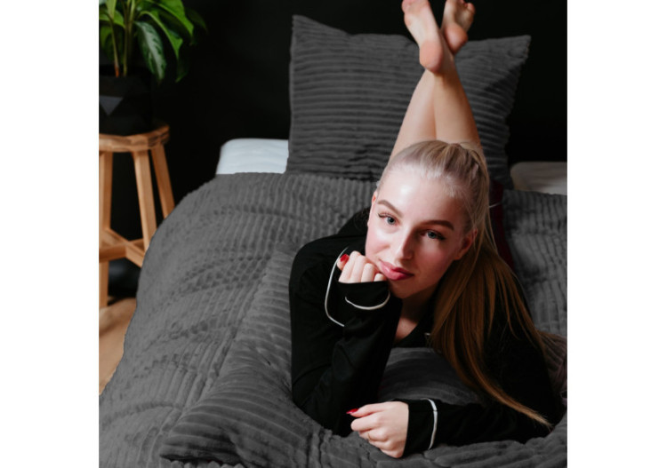 Housse de Couette Rib Teddy Antracite - 200 x 220 cm - 17017008 - Sleeptime 2