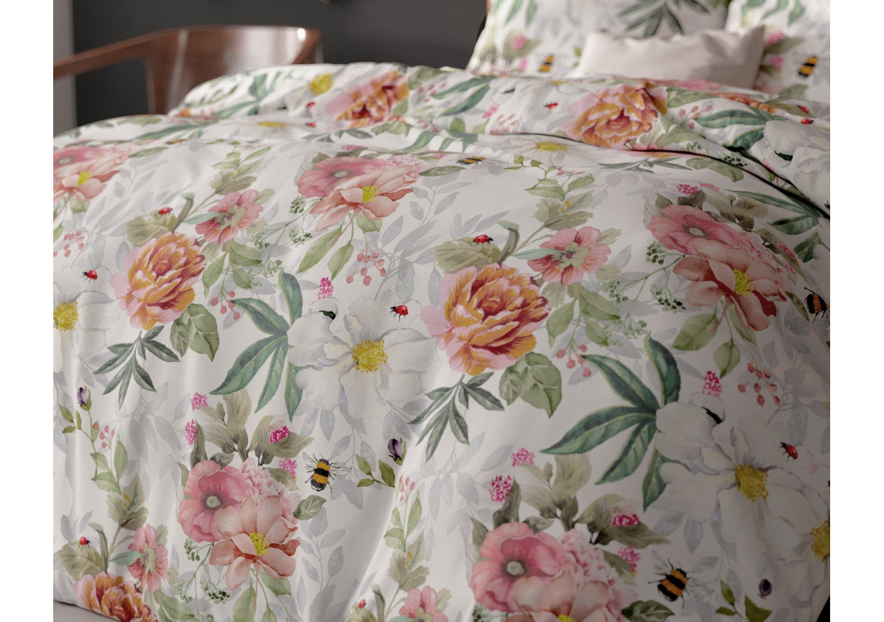 Housse de Couette Romain Blanc - 140 x 220 cm, Style Floral et Confort - 17017114 - Sleeptime