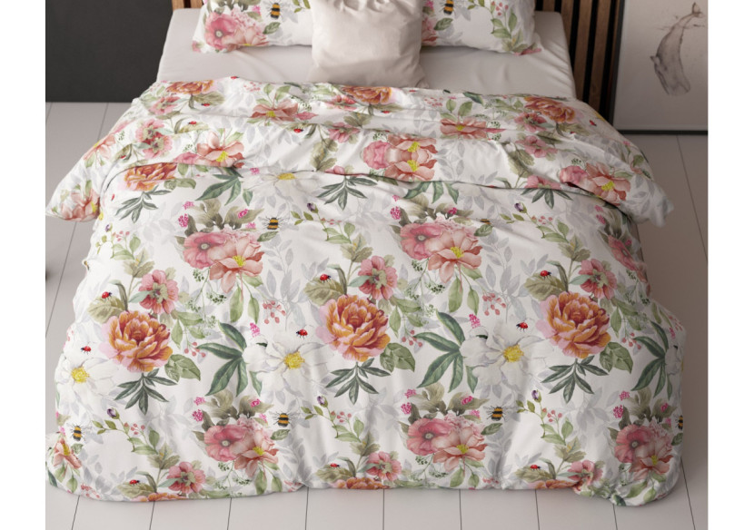 Housse de Couette Romain Blanc - 140 x 220 cm, Style Floral et Confort - 17017114 - Sleeptime