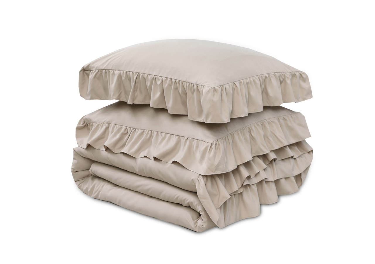 Housse de Couette Ruffles Taupe - Microfibre 140 x 200/220 cm - 17020183 - Sleeptime