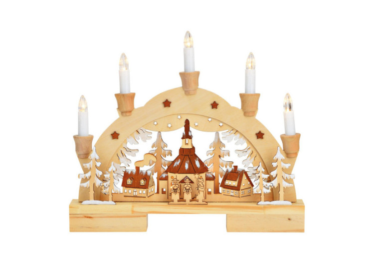 Arc lumineux église avec 5 LED - Bois naturel 32x27x5cm - 10033186 - WURM