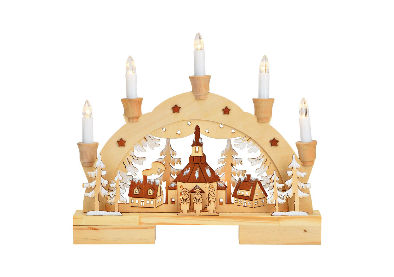 Arc lumineux église avec 5 LED - Bois naturel 32x27x5cm - 10033186 - WURM