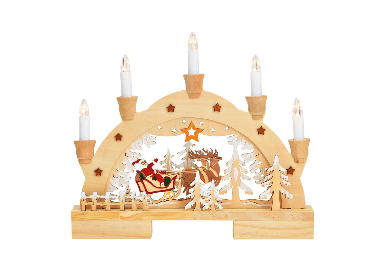 Arc lumineux traîneau de Noël avec 5 LED - Bois naturel 32x27x5cm - 10033187 - WURM