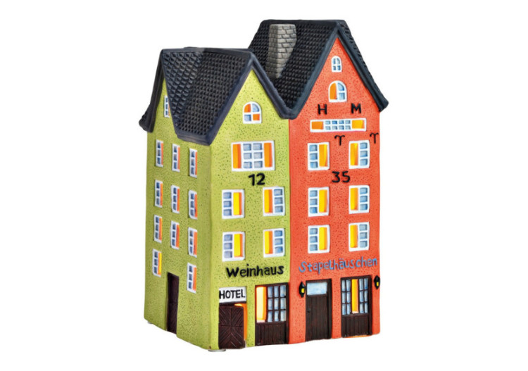 Maison de lumière '1235 Weinhaus Stapelhäuschen' - Porcelaine verte et rouge 11x18x11cm - 10033303 - WURM