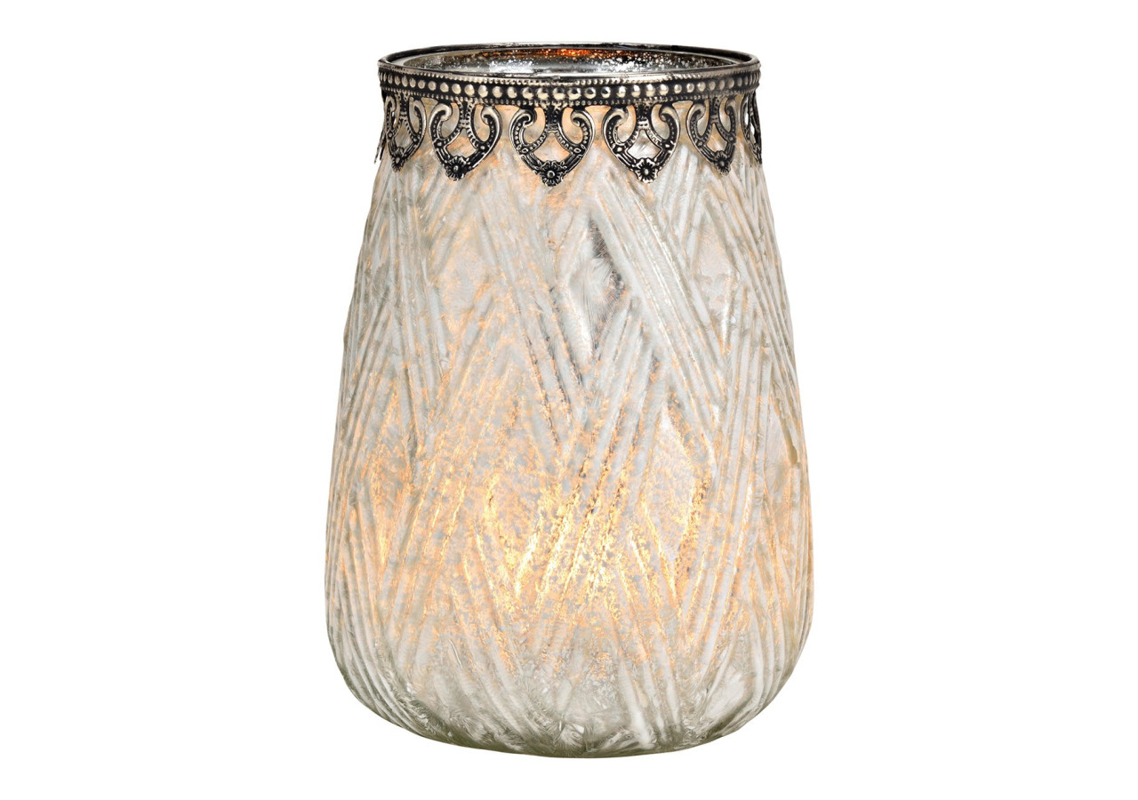 Lanterne en verre blanc avec bord en métal - Dimensions 15x20x15cm - 10033310 - WURM