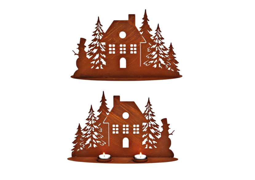 Porte-bougie en métal rustique - Pour 2 bougies, dimensions 38x23x10cm - 10033364 - WURM