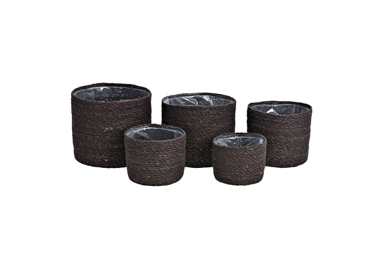 Set de 5 pots de fleurs en osier noir - Dimensions variées - 10033468 - WURM