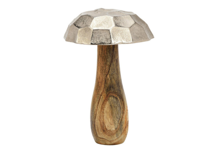 Champignon en Bois de Mangue et Métal Argenté - 13 x 20 x 13 cm - 10033519 - WURM