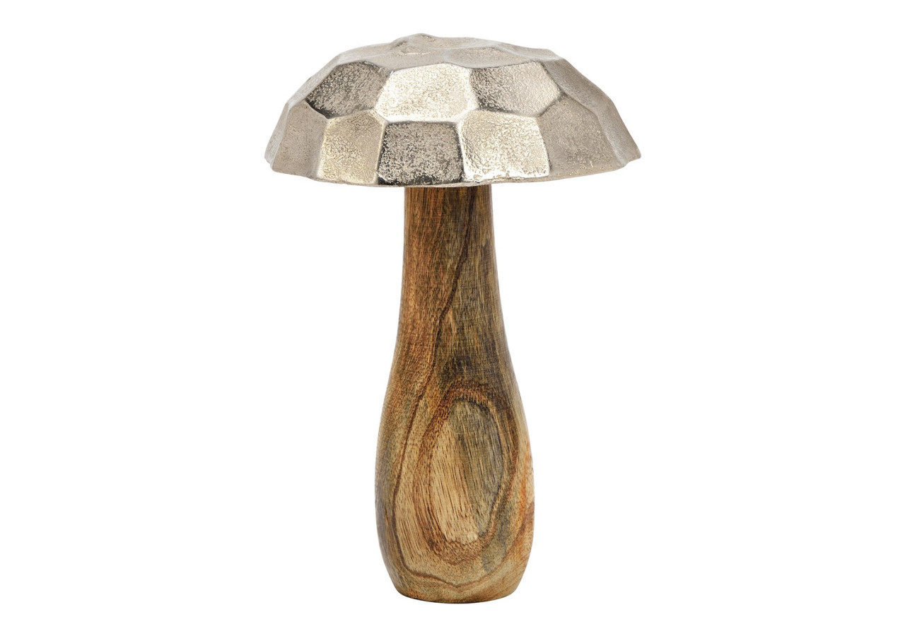 Champignon en Bois de Mangue et Métal Argenté - 13 x 20 x 13 cm - 10033519 - WURM