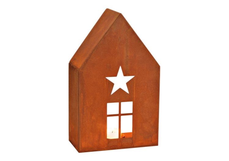 Maison lumineuse en métal - Finition rouillée, brun 17 x 28 x 9cm - 10033783 - WURM