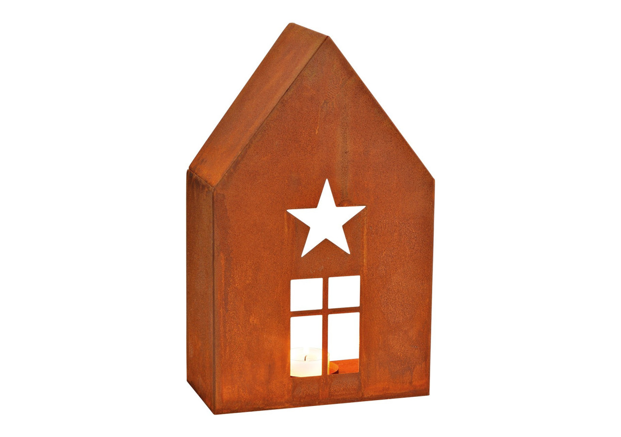 Maison lumineuse en métal - Finition rouillée, brun 17 x 28 x 9cm - 10033783 - WURM