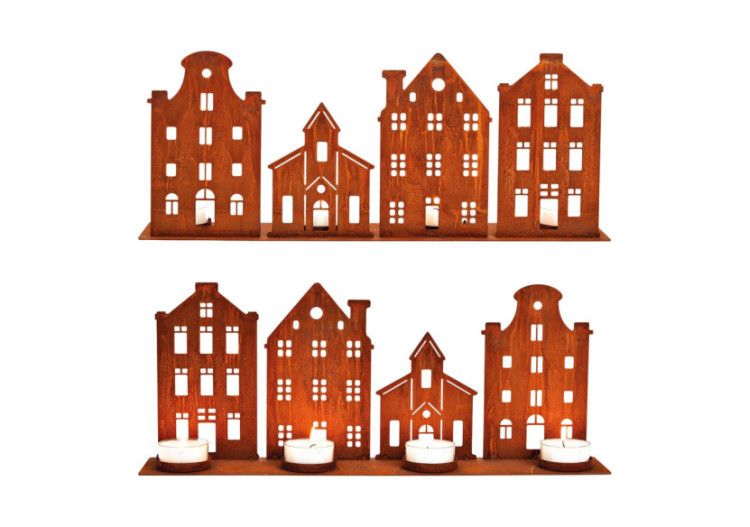 Bougeoir en métal rouillé pour 4 bougies - Décoration intérieure 52x20x9cm - 10033786 - WURM