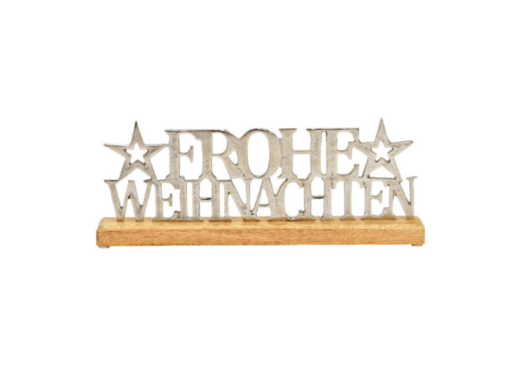 Panneau décoratif 'Joyeux Noël' sur socle en bois de mangue - Élégance argentée 36x14x5cm - 10033886 - WURM