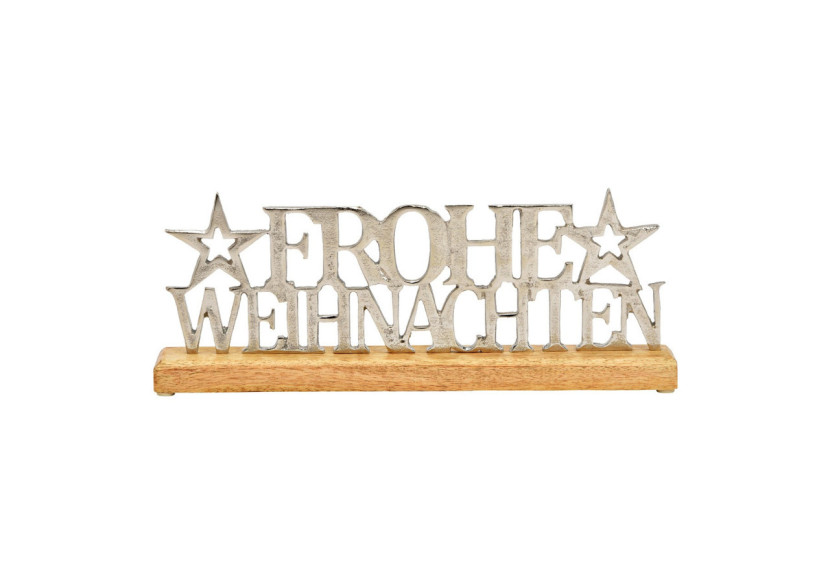 Panneau décoratif 'Joyeux Noël' sur socle en bois de mangue - Élégance argentée 36x14x5cm - 10033886 - WURM