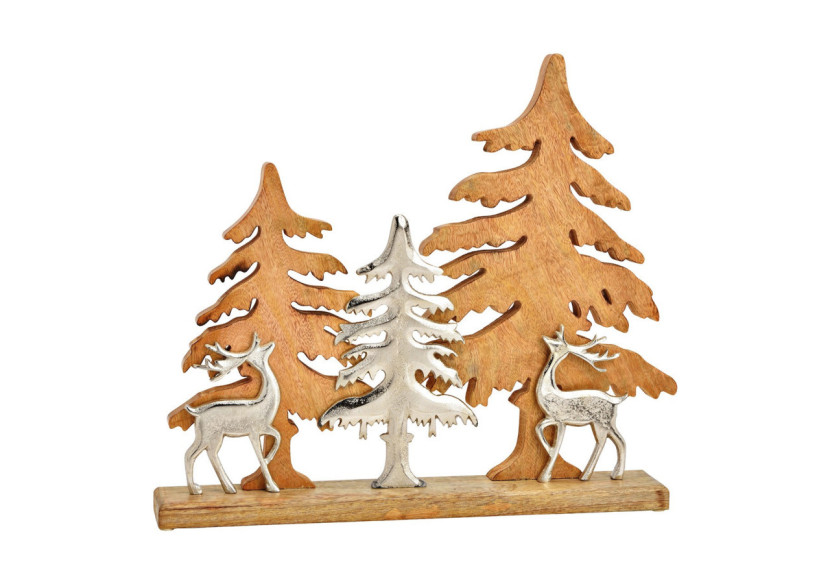 Décor Tannenbaum avec Cerf en Métal - Mangoholz Naturel 48x42x7cm - 10033899 - WURM