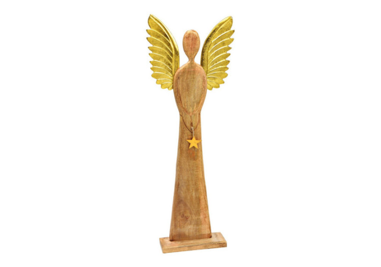 Statue d'ange en bois de mangue - Avec ailes en métal et étoile 45x115x13cm - 10033945 - WURM