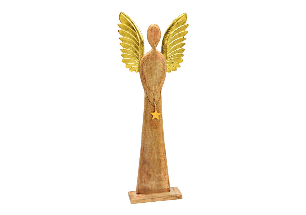 Statue d'ange en bois de mangue - Avec ailes en métal et étoile 45x115x13cm - 10033945 - WURM