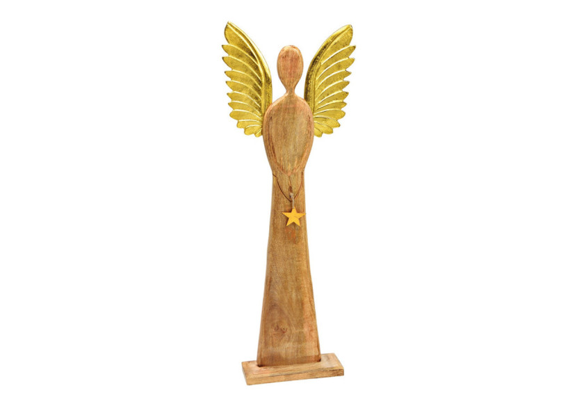 Statue d'ange en bois de mangue - Avec ailes en métal et étoile 45x115x13cm - 10033945 - WURM