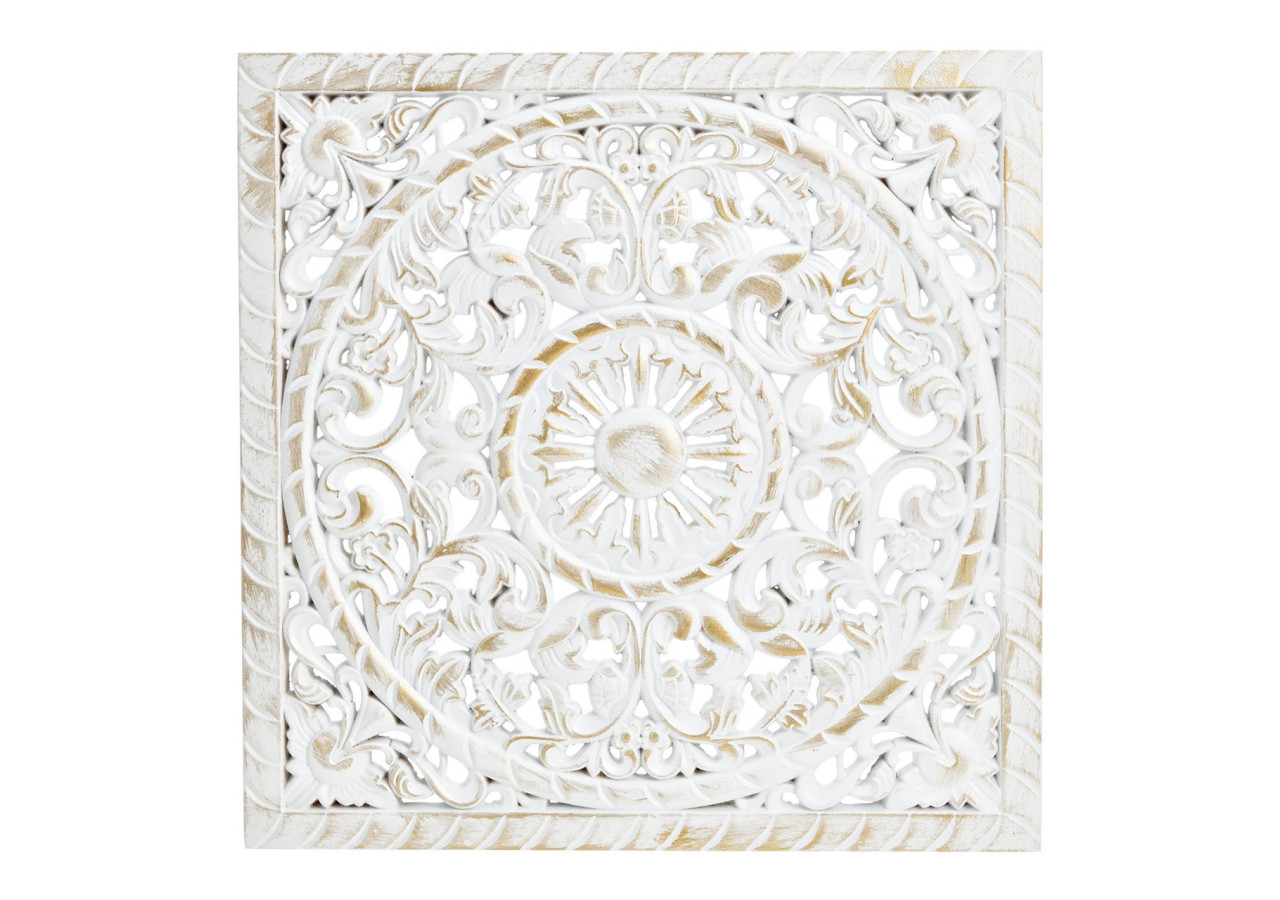 Décoration murale fleurs en bois - Blanc et or 39x39x1cm - 10033974 - WURM